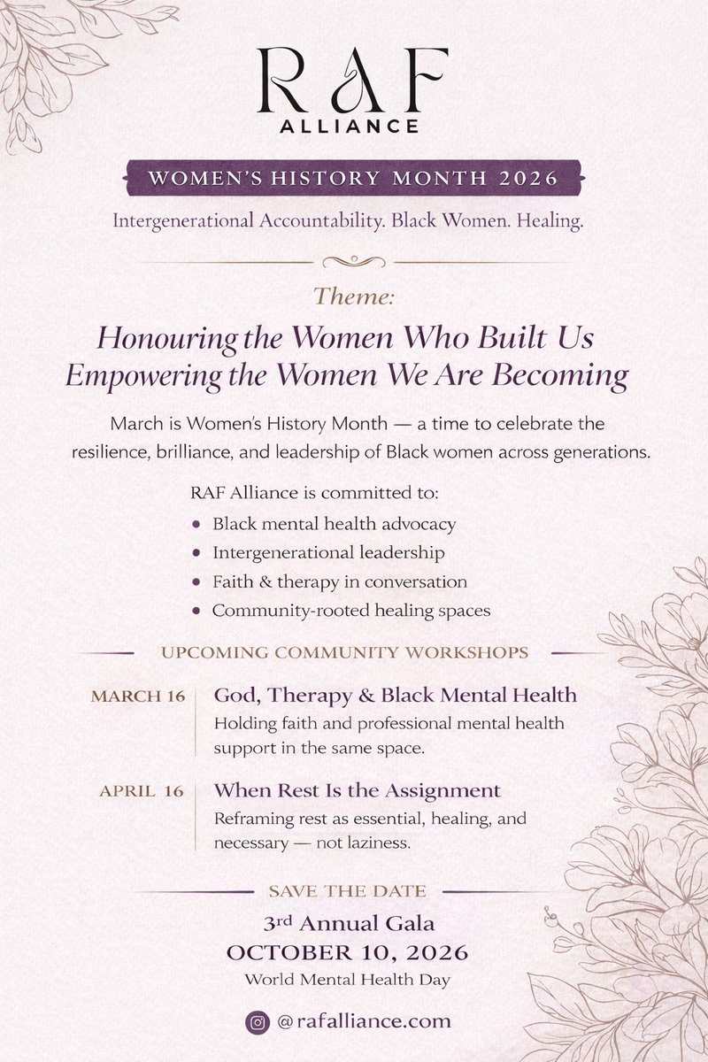 rafalliance's tweet photo. This March, we celebrate the resilience, brilliance, and leadership of Black women across generations. 🙏🏽 

https://t.co/lkt2UIqxxf

#WomensHistoryMonth #BlackWomenLead #HealingSpaces #MentalHealthMatters https://t.co/f8YKzBF1nf