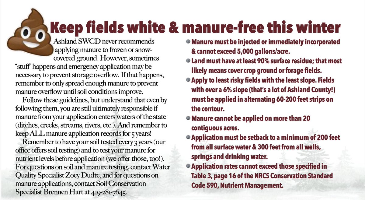 AshlandSWCD's tweet image. When the chill hits, don't let your manure application skills freeze up! Let's keep our 💩 in check this winter! #ManureManagement #WinterFarmingTips 🌬️🚜