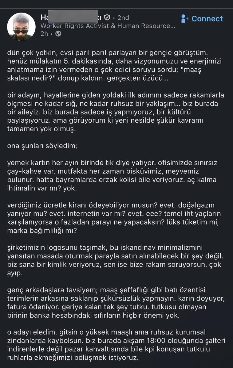 gundemio's tweet photo. Bir insan kaynakları uzmanı, iş görüşmesinde 'maaş nedir?' sorusunu yönelten adayı elediğini açıkladı. https://t.co/p6lmwfojTF