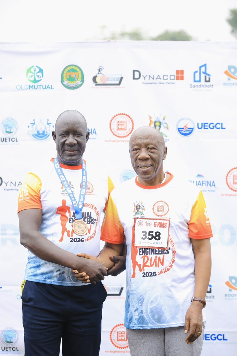 ERBUganda's tweet photo. We extend our sincere gratitude to Hon. Musa Francis Ecweru, State Minister for @MoWT_Uganda , for honouring us with his presence at the 4th Annual Engineers Run.

Your support and leadership as Guest of Honor reaffirm Government’s commitment to advancing engineering excellence and strengthening Uganda’s infrastructure and transport sector.

Thank you for standing with the engineering fraternity and inspiring a shared vision of sustainable development.

#WED2026
#AnnualEngineersRun
#WorldEngineeringDay2026
#ForEngineeringExcellence