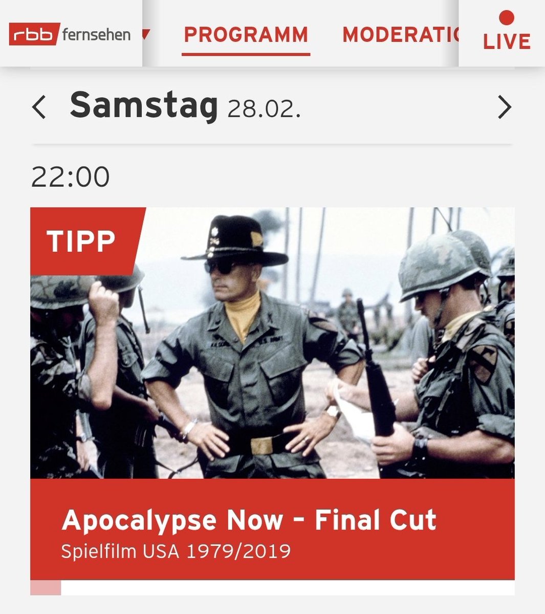 Der rbb hat angesichts der Ereignisse übrigens gestern sein laufendes Fernsehprogramm unterbrochen, um den Final Cut von Apocalypse Now zu senden.