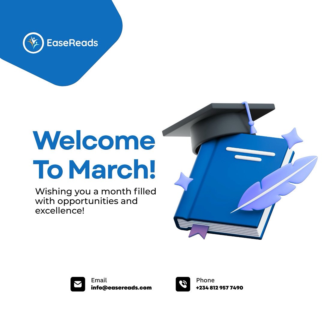 EaseReads14's tweet photo. Welcome to March 🌟
A new month to refocus, work harder, and achieve more.
Stay consistent, stay prepared, and let excellence lead the way. 📚✨
#NewMonth #easereads #jupeb https://t.co/skaUTPyYsy