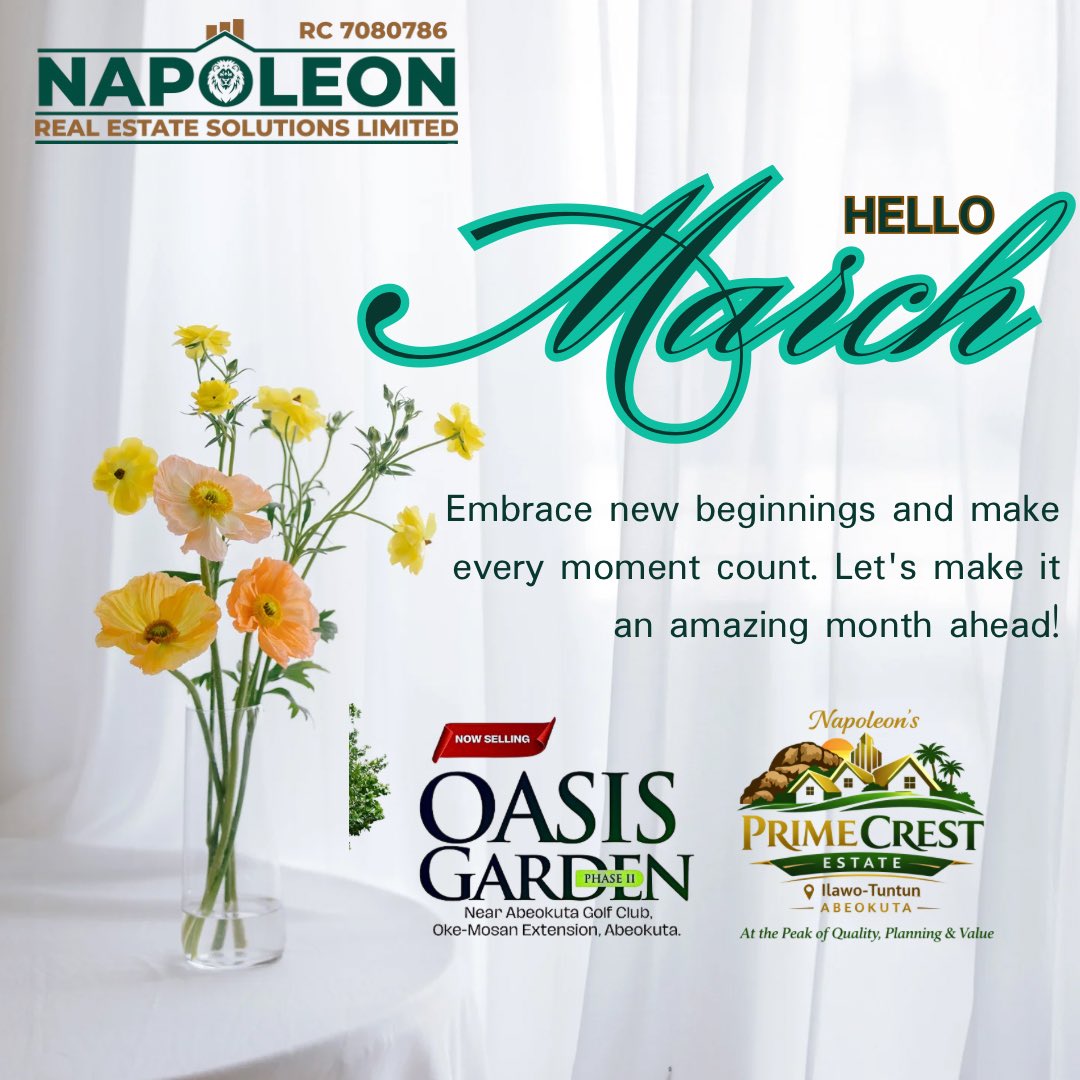 napoleonestate's tweet photo. Happy New Month!

We’re already in month 3 of 12 — stop procrastinating and take that bold investment step. Secure your future through smart land banking with Napoleon Real Estate Solutions Limited.

Make your capital work for you today. 
Own tomorrow. https://t.co/HMJXIIM0K5