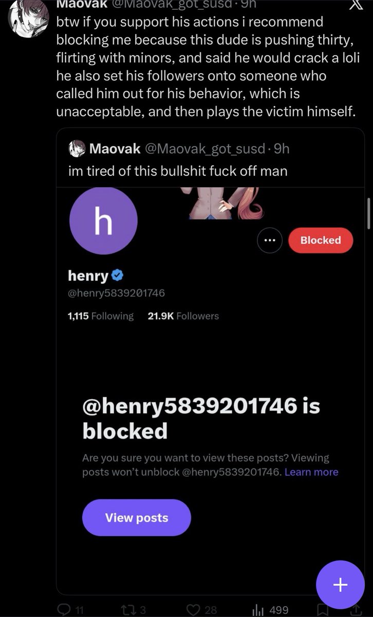 1. i'm 19
2. i never said i'd crack a loli
3. the flirting was a joke and i assumed they were of age because they initiated it. once i found out i apologised and felt really guilty.

stop spreading misinformation so confidently