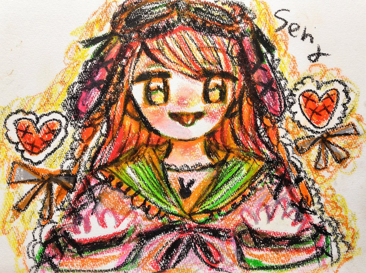 女の子🎀🐰 #イラスト #クレヨン #創作