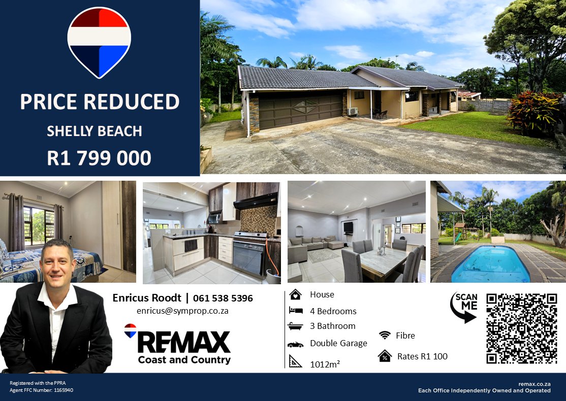 enricusremax's tweet photo. ✨Shelly Beach, South Coast, Kzn🏖
4 Bedroom House for Sale
💥Price Reduced 💥R1 799 000 🏠
🛌4 Bed
🛁3 Bath
🚗Double Garages

📍View more details here: https://t.co/WCp2Pz815I

#REMAXCoastandCountry #ShellyBeach #RealEstate #EnricusREMAX https://t.co/OmNFMUF1RM