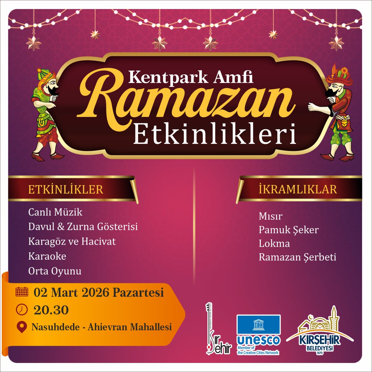 EkiciogluSlhttn's tweet photo. #KırşehirBelediyesi #RamazanAyı #Oruç #RamazanEtkinlikleri #Kentpark https://t.co/9reCqxfRQo