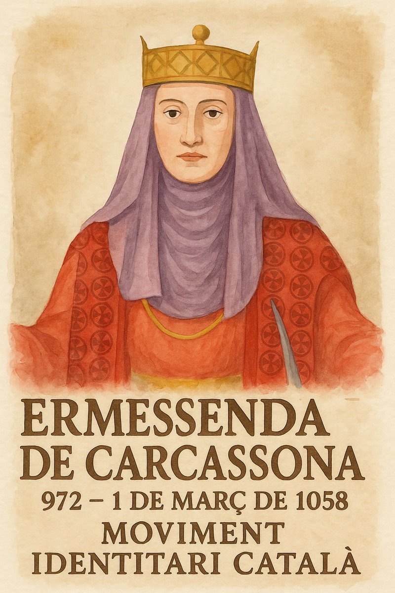 MIC_Catalunya's tweet photo. Ermessenda de Carcassona va ser comtessa consort de Barcelona, Girona i Osona, exercí el poder amb fermesa i intel·ligència consolidant el prestigi dels comtats catalans. Va morir el dia 1 de març de l'any 1058. https://t.co/vkpR1CUKtg