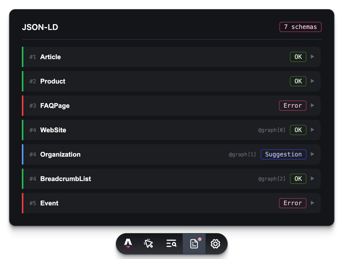 skix123's tweet photo. Just published a dev toolbar plugin for @astrodotbuild that detects, displays, and validates JSON-LD structured data on your pages during development. 
Zero runtime deps, client-side validation only. 

https://t.co/SjPcxunUoA https://t.co/wt2rmjgNOT