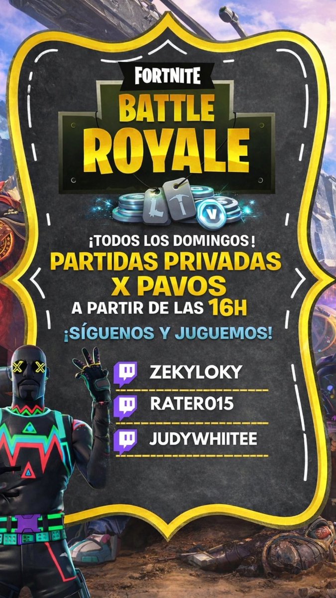 Hoy a las 16:00 partidas privadas con premios con Zekyloky y Rater015!! 🥇🎉🔥  #fortnite