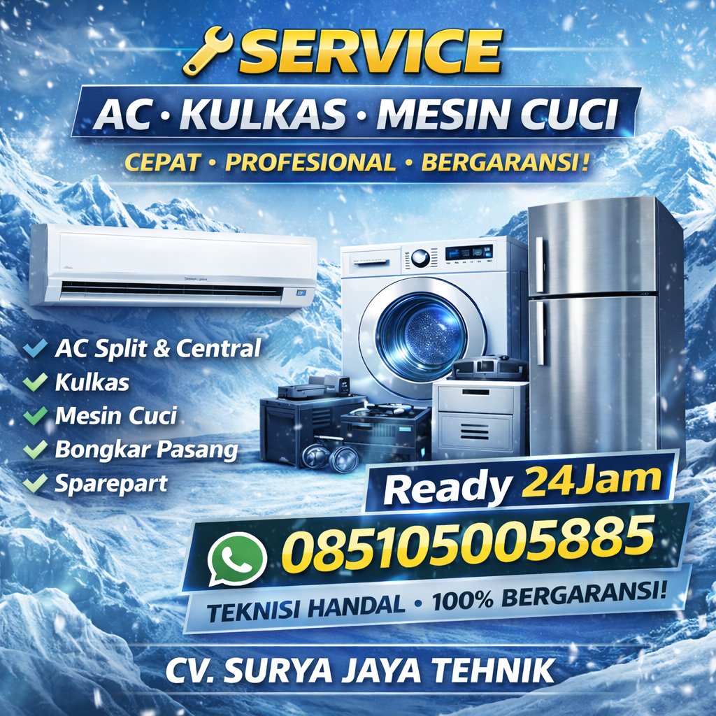 naruto4849's tweet image. SERVICE AC / KULKAS / MESIN CUCI AREA SOLORAYA – BERGARANSI 

SURYA JAYA AC
MELAYANI :
AC Split &amp;amp; Central, Kulkas, Mesin Cuci, dll.
• Service &amp;amp; Perbaikan
• Bongkar – Pasang AC
• Ready 24jam
• Jual-Beli Sparepart (Baru/Bekas)

H: 085105005885

#soloraya #ServiceAC #ServisAC