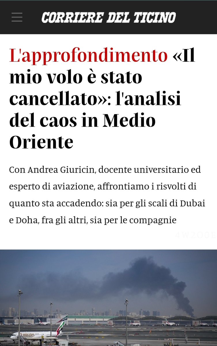 AndreaGiuricin's tweet image. La mia intervista in #Svizzera sulla situazione davvero complicata in #MedioOriente per il settore #aereo con gli #aeroporti di Dubai e AbuDhabi sotto attacco e Doha chiuso.