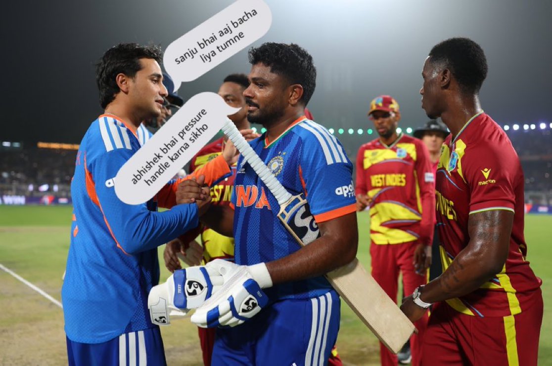 anshulsha74's tweet photo. Conversation between abhishek sharma and sanju Samson 🏏 https://t.co/7g3WJHIQaW