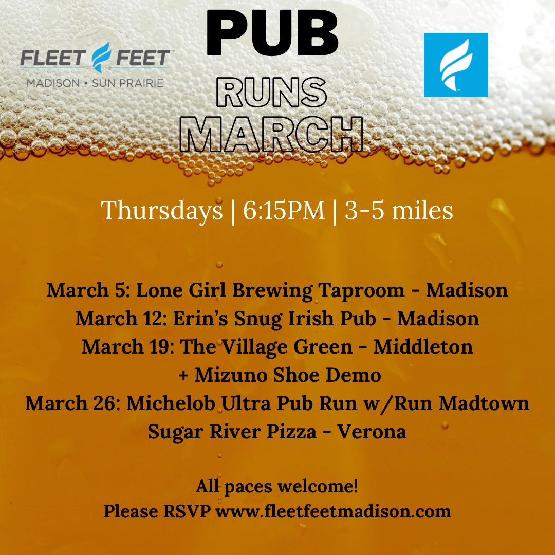 We had to revise our March pub run schedule. We hope you can join us!