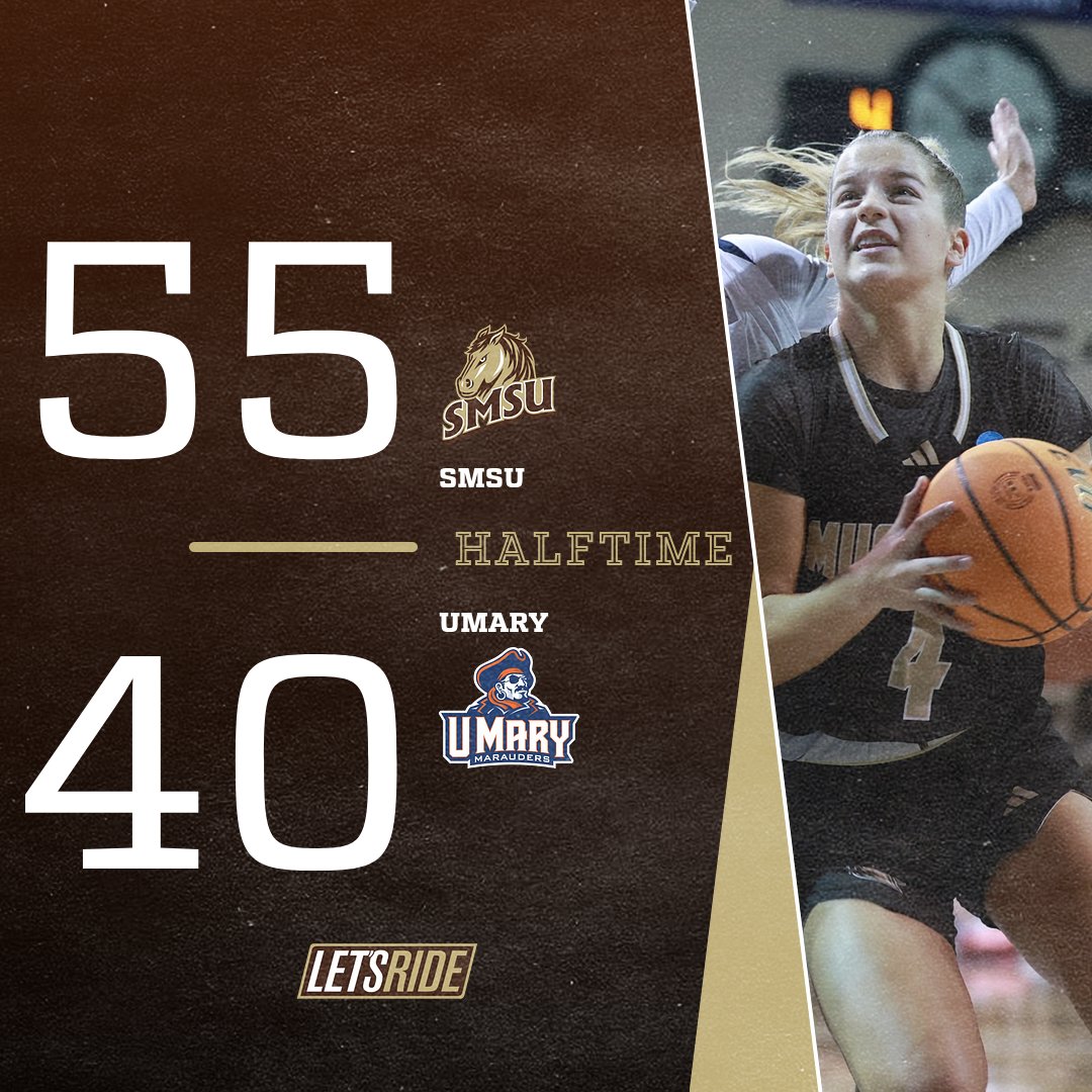 WHAT A HALF! Mustangs shot 69 percent from the field, Audrey Swanson scores 21 points in the half. The most points in a half this season for SMSU, leads UMary 55-40.

#LetsRide