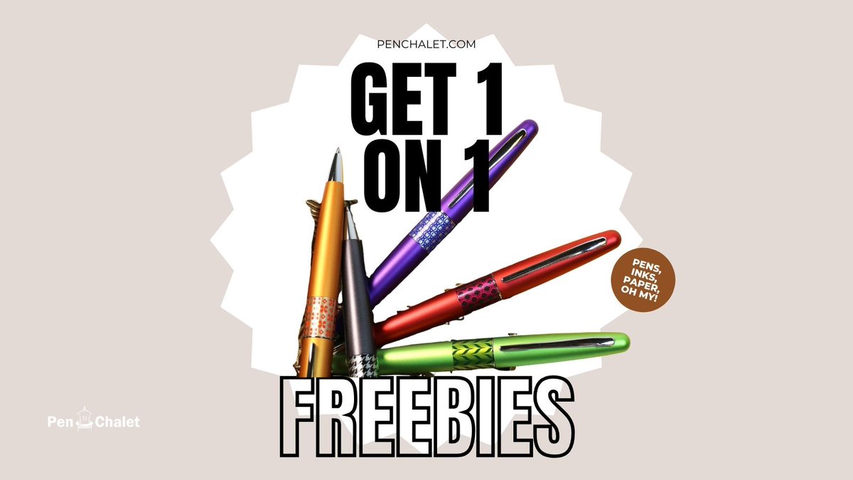 PenChalet's tweet image. It's the 1st of the month - which means it's time to check out the new Freebies for Get 1 on 1 Day at Pen Chalet: penchalet.com/fountain_pen_s… 

#penchalet #bogo #fountainpens