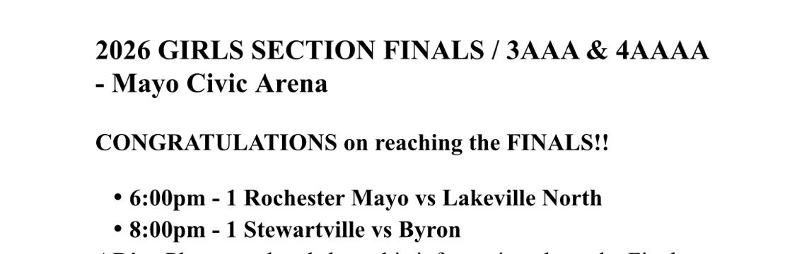 MayoGBB's tweet photo. If there is any confusion for the section finals, we play at 6pm on Thursday!  Spread the word!! I also believe the Mayo GBB boosters will be paying for the 1st 250 students! https://t.co/kru5mztFkw