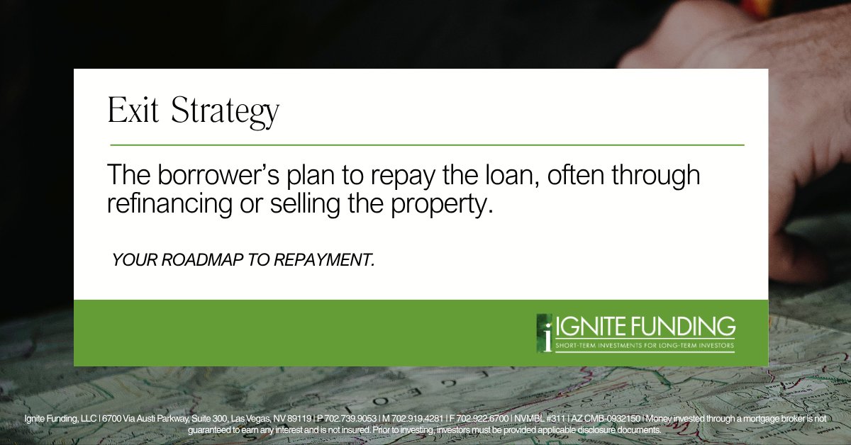 IgniteFunding's tweet photo. Every smart investment needs a roadmap—and in trust deed investing, it’s called the Exit Strategy 📍🏡

An exit strategy outlines how the borrower plans to repay the loan, often through refinancing or selling the property. It’s a critical part of due diligence because it helps investors understand how and when they can expect repayment 💸📈

At Ignite Funding, we believe in transparency and education. That means giving investors clarity, confidence, and a clear path forward.

Because when you know the plan, you can invest with purpose 🙌