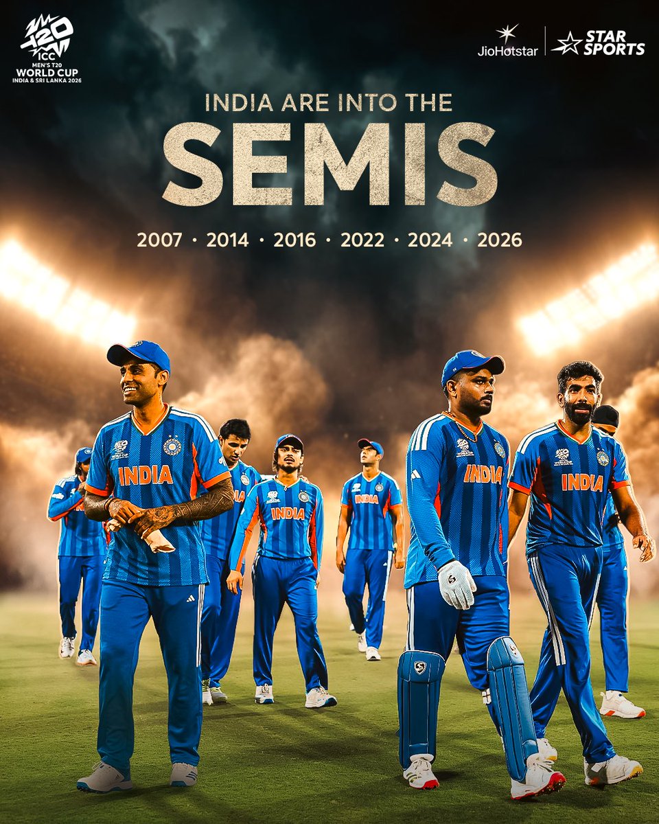 StarSportsIndia's tweet image. Make way for #TeamIndia! 👏💙

England ✅
South Africa ✅
New Zealand ✅
India ✅

The defending champions make the ICC Men's T20 WC semi-finals for the 6th time 😍

ICC Men’s #T20WorldCup Semi-Final 2 👉 #INDvENG | THU, 5 MAR, 6 PM