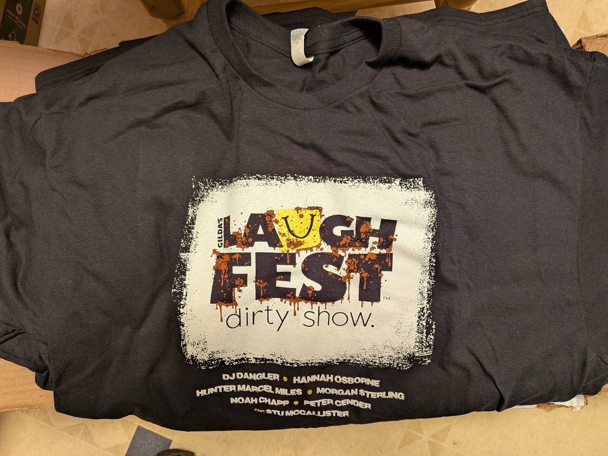 StuMcCallister's tweet photo. I'm a Bills fan, card collector, and comedian. I'm hosting the Dirty Show this year at Laughfest. We have shirts for sale. $30 shipped. (M, L, XL, XXL) All proceeds go towards Gilda's Club. Get at me. #laughfest #dirtyshow #comedy #jokes https://t.co/biV5d48rOY