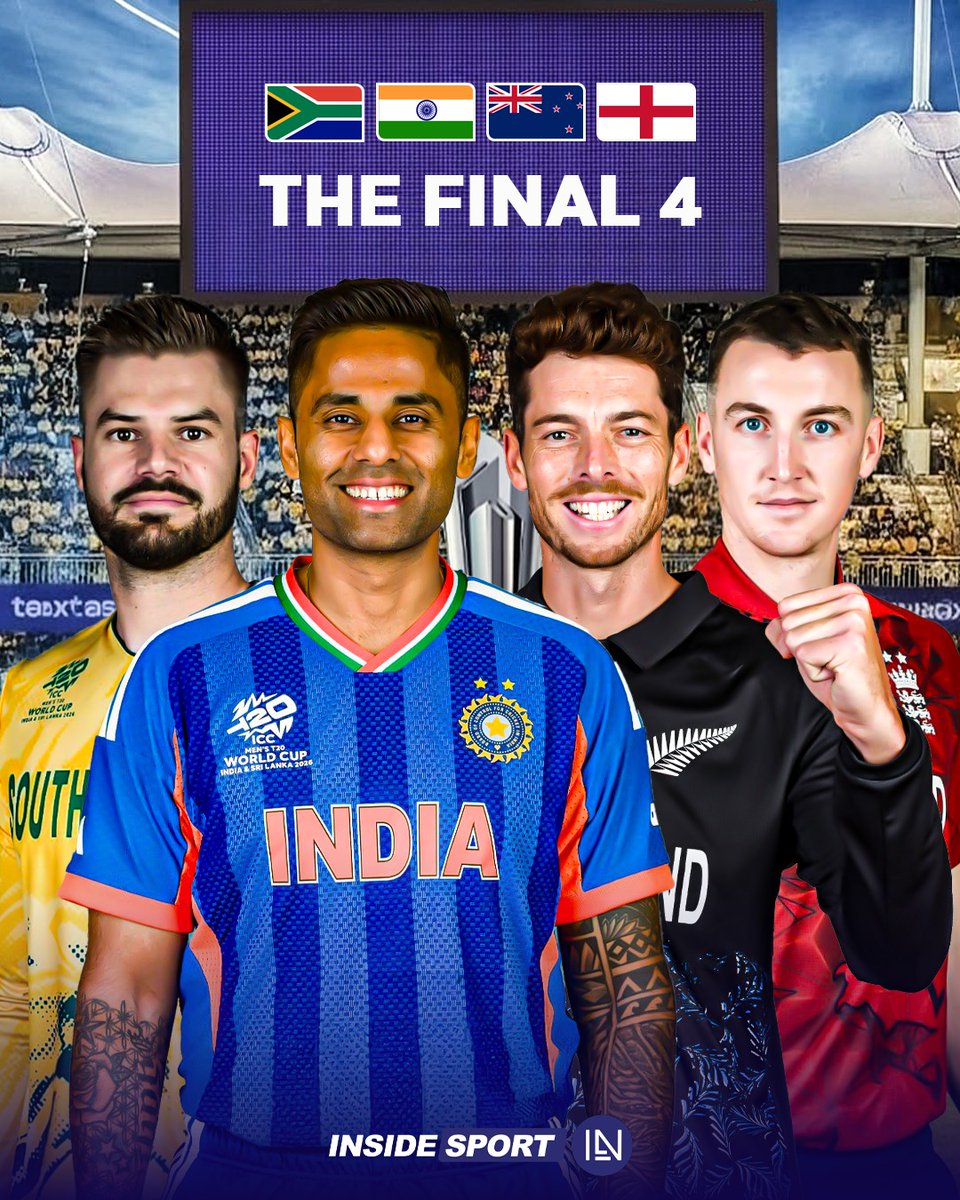 InsideSportIND's tweet image. The final four are set  🔥

India march into the semifinals of the T20 World Cup 2026 🏆🏏

#IND #SA #NZ #ENG #CricketTwitter