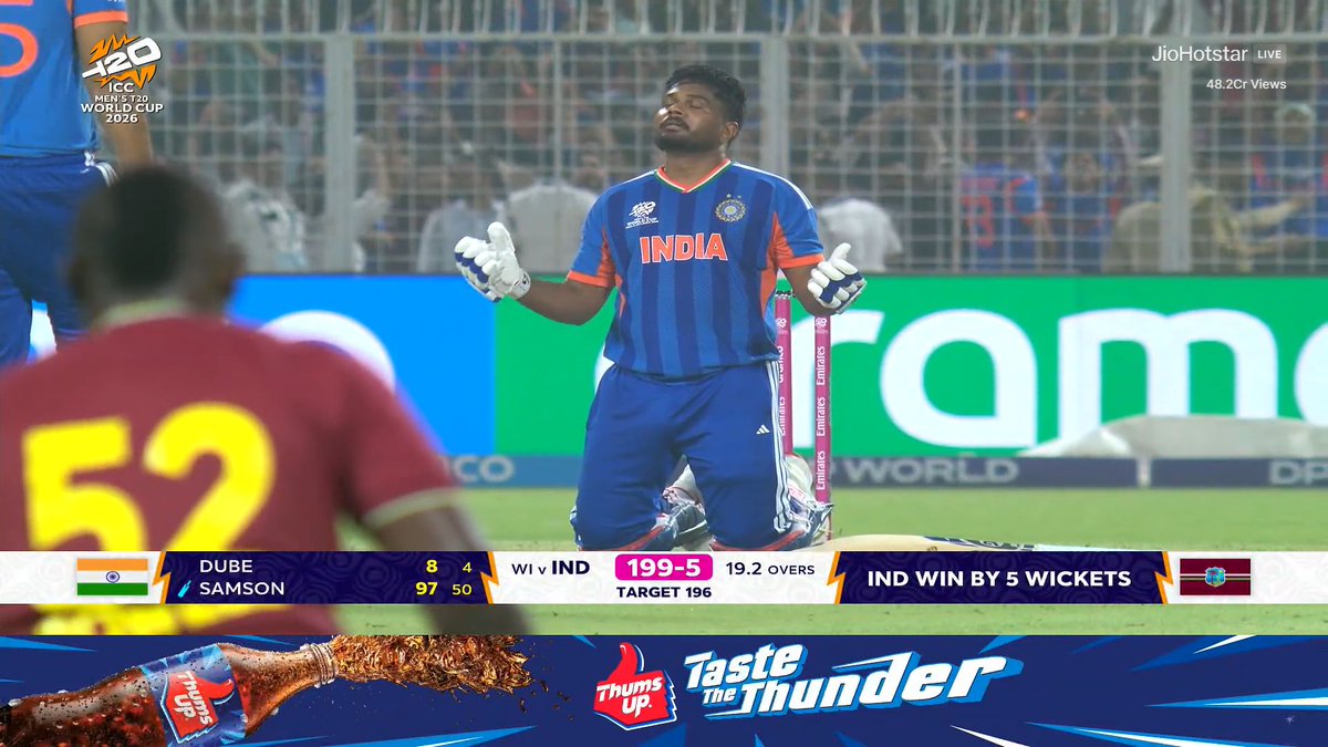 DivzRavat's tweet photo. A responsible and classy innings by Sanju Samson.  A well played half century #INDvsWI #T20WorldCup2026 https://t.co/FVEVUV4Ov9