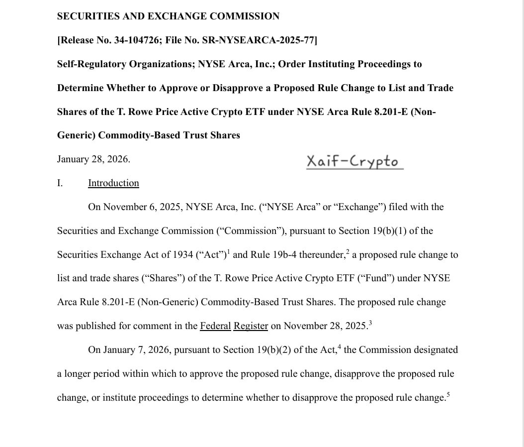 Xaif_Crypto's tweet photo. 🚨 SEC Update: T. Rowe Price's Active $XRP Crypto ETF review has been extended deeper scrutiny on fraud prevention & investor protection underway.
📋 Key dates:
• Rebuttal comments due: March 9
• 4th amended filing dropped: Feb 26 (refining multi-class structures & compliance) https://t.co/LIDToPKPIP