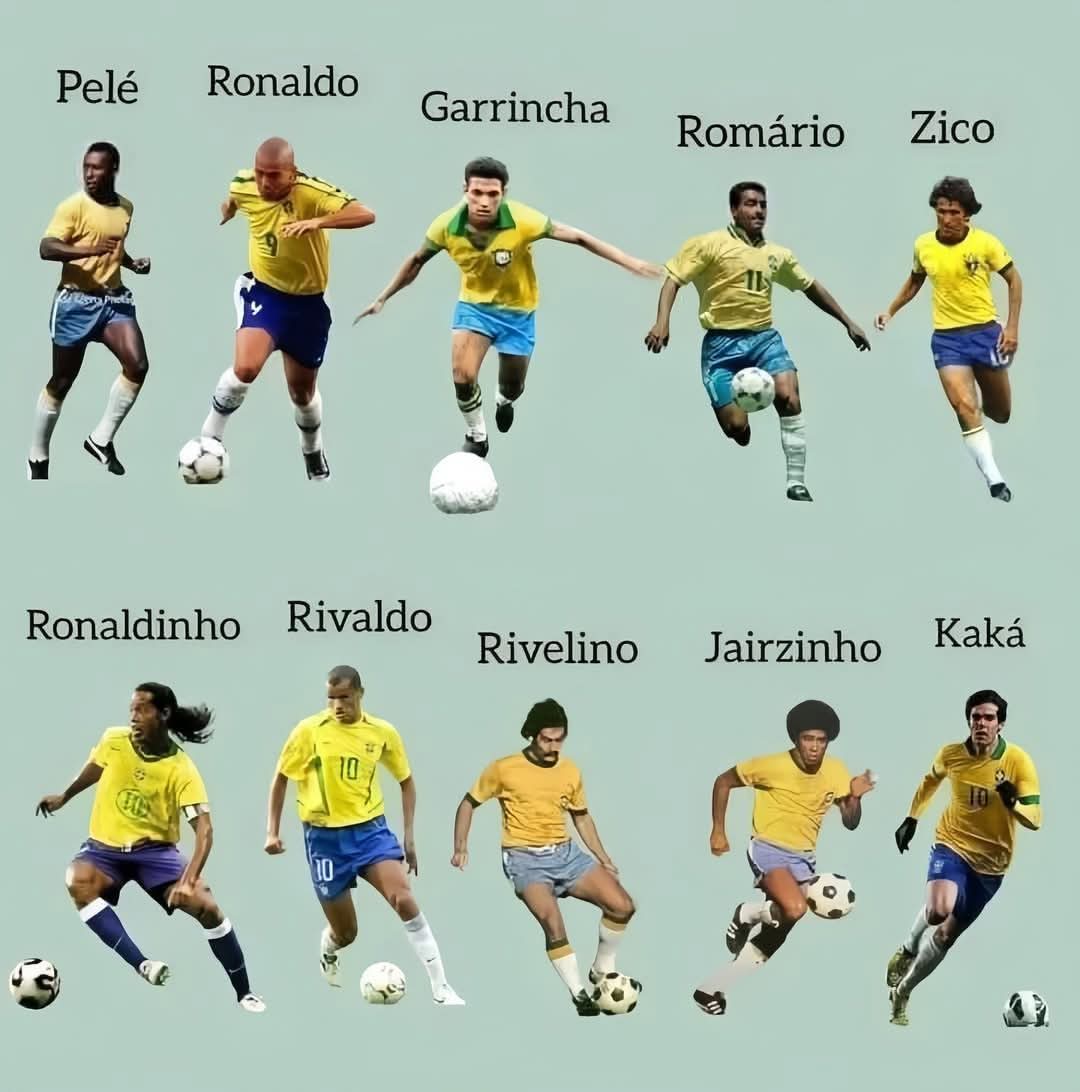 Cancheros_es's tweet photo. De Pelé a Kaká… pasando por Ronaldo Nazário, Garrincha, Romário, Zico, Ronaldinho, Rivaldo, Rivelino y Jairzinho.
Pura historia del jogo bonito en una sola imagen 🇧🇷✨
Pero la pregunta es obligada… ¿quién creéis que falta en esta lista legendaria? 👀⚽ https://t.co/6soTo4XScM
