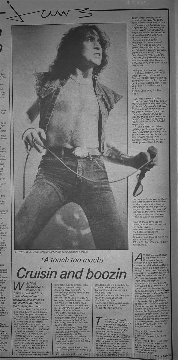 SoundsClips's tweet photo. Bon Scott of AC/DC's obituary by David Lewis in Sounds 1st, March 1980.
@acdc https://t.co/Stu9iDdxMf