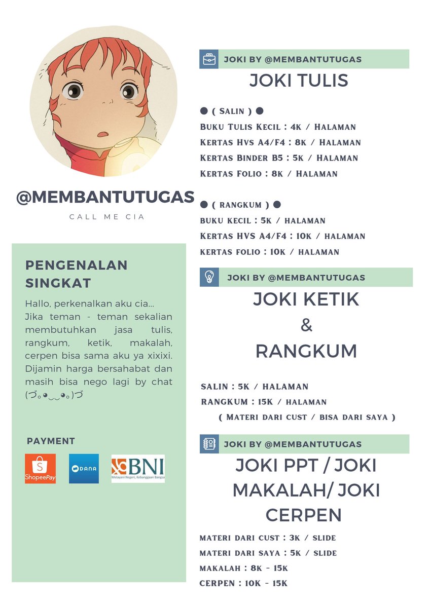 membantutugas's tweet photo. Open Joki Tugas ( Tulis, Rangkum, Ppt, Word, Soal, Makalah, Cerpen ) Harga sangat bersahabat dan masih bisa nego😎❤️‍🔥
Yang mau joki Skripsi juga bisa yaaa 🫵😎
Wasap ku gan https://t.co/xs9s4No4XY
 #zonauang #zonabu #zonaba #Zonajajan #zonajoki #jokitugas #jokitulis #jokimakalah https://t.co/Wz2QEJC5e3