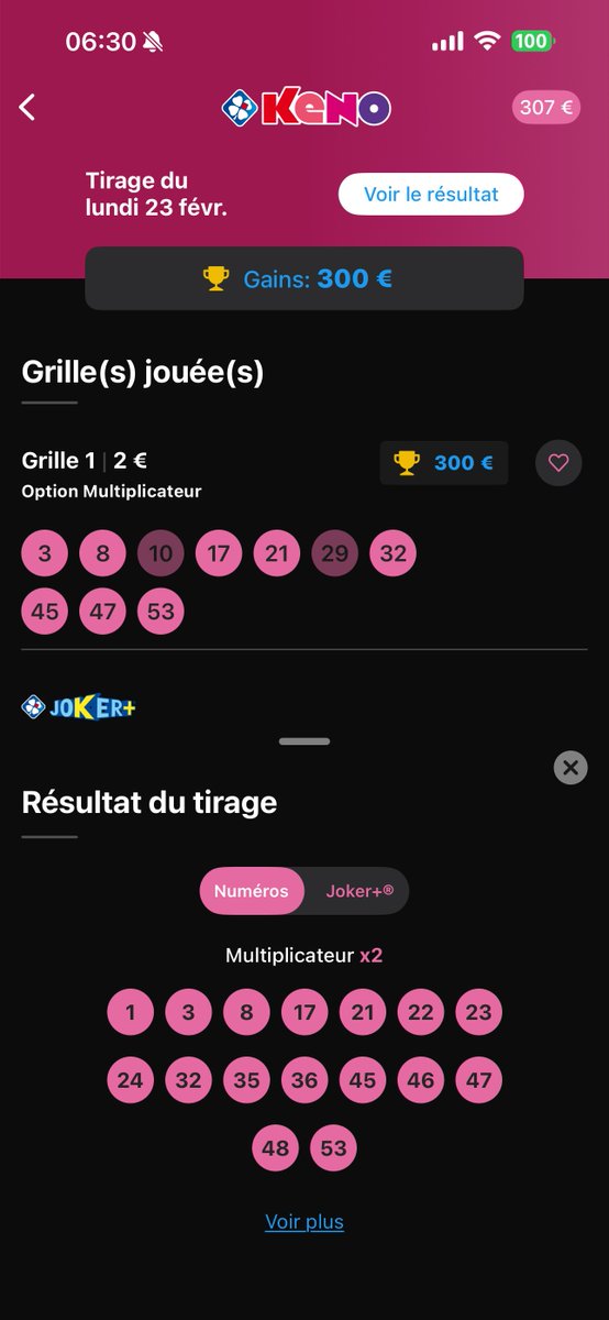 A deux numéros du braquage lundi dernier, mise de 2€ avec le multiplicateur, jackpot potentiel de 400 000€ avec le X2 ce soir là. Le Keno c'est mon péché mignon. cc <a href="/TirageGagnant/">Tirage Gagnant</a> <a href="/eseoref/">Nicolas Robineau</a> <a href="/fdj_united/">FDJ UNITED</a>