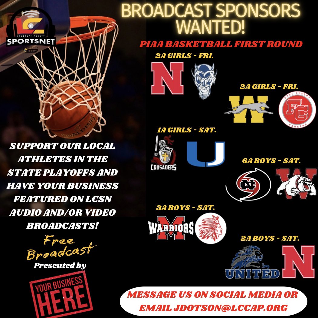 LCSportsNet's tweet photo. 🚨 WE NEED YOUR HELP! 🚨 
We hope to get all of our county teams’ opening round PIAA basketball playoff games on the air next weekend, but we need YOUR HELP! With state rights fees and broadcast restrictions, we cannot guarantee broadcasts without assistance from the County of Champions! Find out how you can help get your team on the air while also advertising your business! Message us on social media or email us for more details!