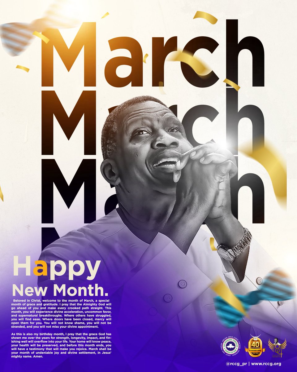 Happy New Month.
Beloved in Christ, welcome to the month of March, a special month of grace and gratitude. I pray that the Almighty God will go ahead of you and make every crooked path straight. This month, you will experience divine acceleration, uncommon favor, and supernatural