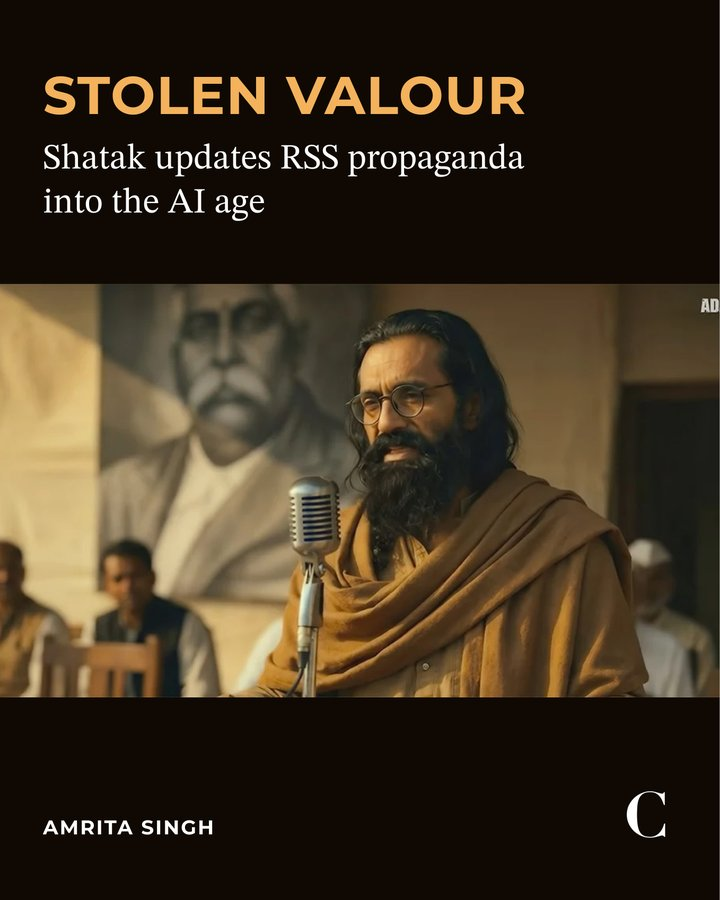 thecaravanindia's tweet photo. A characteristic RSS tactic is the rewriting of history to glorify the organisation, something that the film does on an unprecedented scale. 

#Shatak's producer, Vir Kapur, told me that the film’s narrative was constructed using RSS literature, particularly the work of the senior Sangh ideologue and current sah sarkaryavah—joint secretary—MG Vaidya. Dan shared a few other titles, which he described as “kind of the Bible” for the RSS: books about Hedgewar by NH Palkar and GN Dandekar, The Incomparable Guru Golwalkar by Ranga Hari, Jyoti Jala Nij Pran Ki by Manikchandra Vajpayee and Shridhar Paradkar, and Uprising: The Liberation of Dadra and Nagar Haveli by Neelesh Kulkarni. 

Besides Kulkarni, all the authors have been RSS functionaries and are, therefore, invested in presenting the Sangh perspective on events. Dan credited Kapur, Agarwal and Vaidya for having “guided us a lot” with “things that have come out from the horse’s mouth.” Sadanand told me that the film “is based on events that happened, historians who lived at that age, people who were part of the Sangh, people who faced atrocities over a hundred years.” Read the entire essay by Amrita Singh (@singhamritaa): https://t.co/v9LVhv9A2l