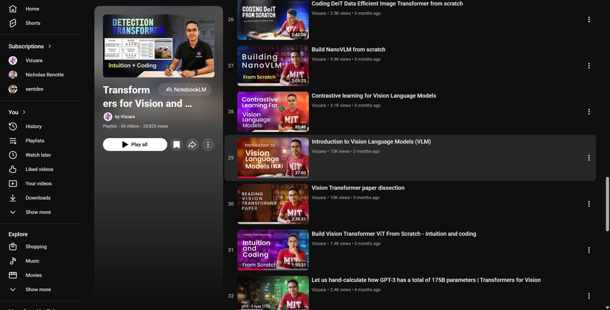 sspub2's tweet photo. Day 20 of LLMs from scratch 

 I will be following these two playlists from now on  

→ Starting Reasoning LLMs from Scratch  
→ Following Transformers for Vision    

Focusing on both reasoning + architecture to build deeper https://t.co/8VYoCTi79w