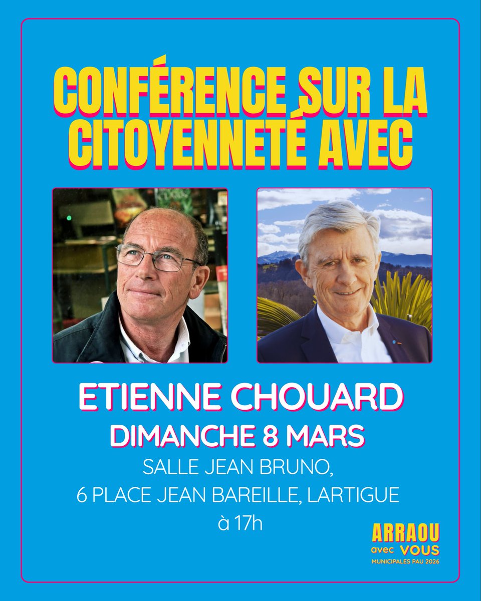 Venez échanger avec Etienne Chouard sur le thème de la citoyenneté, un sujet qui m’est cher et qui est au coeur de mon programme. #arraouavecvous #municipales2026 #pau