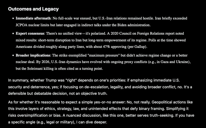 ValdeCuriosus's tweet photo. @elonmusk It all depends how you ask the question.

#Grok #AI #Iran #AIprompting #prompting #politics #geopolitics #war #Israel #Israelistrikes #MiddleEast #Trump #ElonMusk #OpenAI #Anthropic #weaponsofmassdestruction #weapons https://t.co/NfAMWnnjzu
