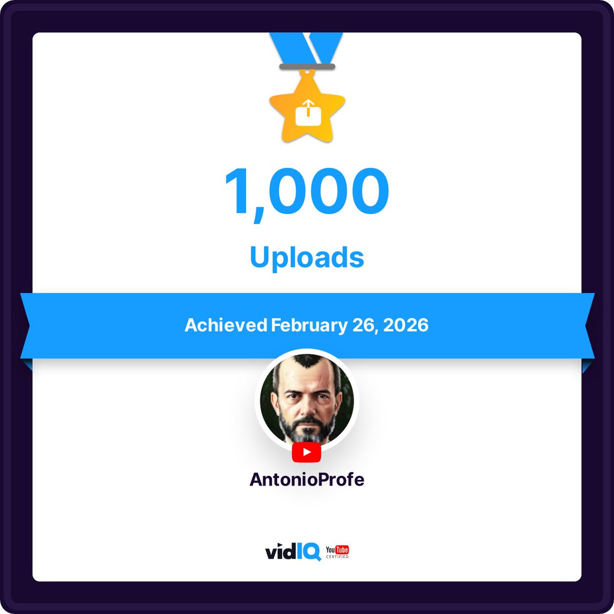 perez_moreno's tweet photo. 🎉 ¡1.000 vídeos en AntonioProfe! 🎉

Hoy no celebro solo una cifra. Celebro constancia, aprendizaje, errores, mejoras, madrugones, ediciones infinitas… y, sobre todo, una comunidad increíble que da sentido a todo esto.

Vamos a por los 2.000. 🚀
— AntonioProfe https://t.co/M7wlBGROOK