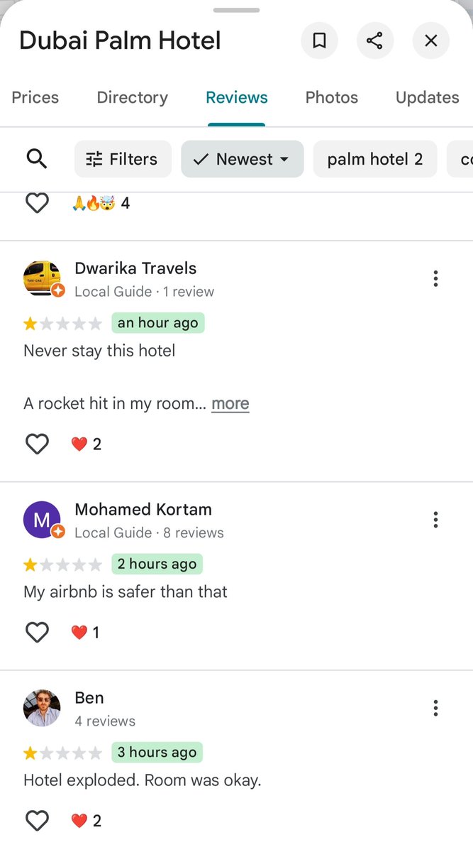 NumbersMatterHQ's tweet photo. Dubai Palm Hotel Reviews 😂 https://t.co/nJy3ZY2kbC