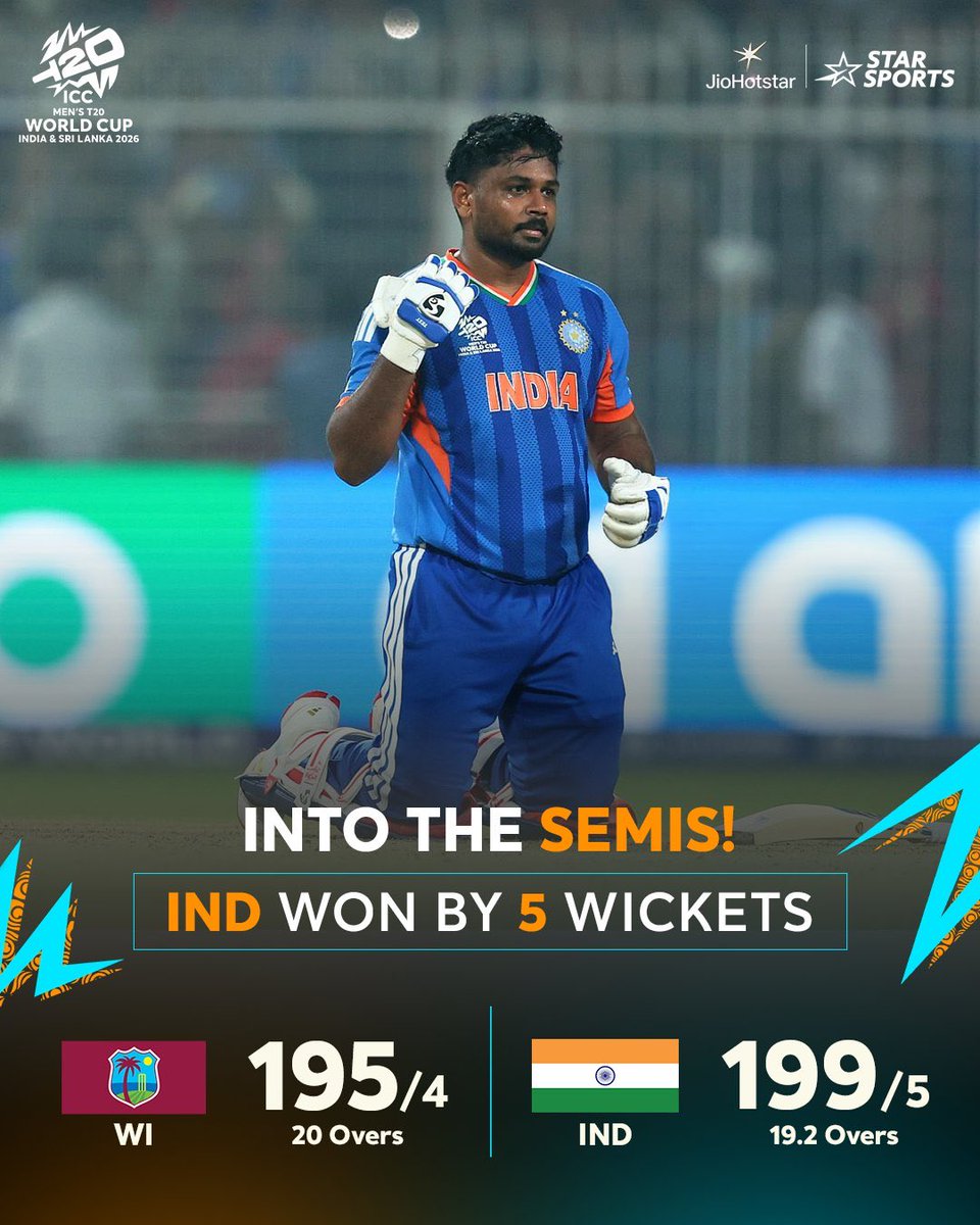 A clinical victory and Team India are through to the semi-final of the ICC Men's #T20WorldCup 2026! 

Onwards &amp; upwards! 🚀

ICC Men’s #T20WorldCup Semi-Final 2 👉 #INDvENG | THU, 5 MAR, 6 PM