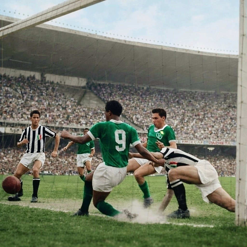 Coloripalestra's tweet photo. O gol de liminha, que deu o título mundial em 1951 para o Palmeiras, imagem colorida por mim, ajude meu Trabalho retuitando e principalmente me seguindo https://t.co/zhu06UDQnh