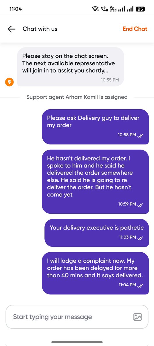 omcosmicbrahma's tweet photo. @Swiggy You guys are pathetic and your delivery executive too. It shows delivered and he hasn't delivered it to me yet. After calling him he told me he's going to deliver the order but he hasn't come yet. Your customer support team doesn't reply.
@fssaiindia @consumercourtin https://t.co/ZeDCeXT4pp