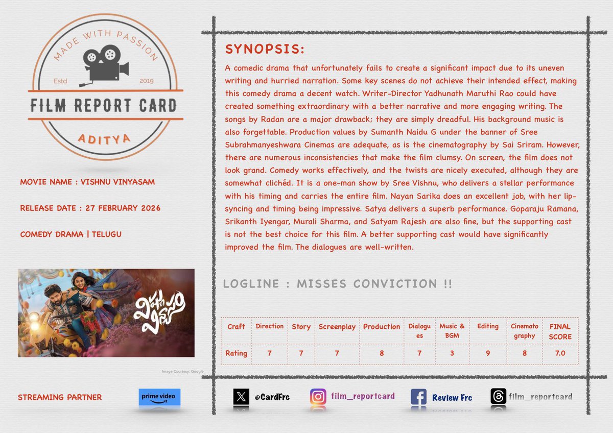 Film Report Card - FRC (Your Movie 🎥 My Review✍️) tweet media