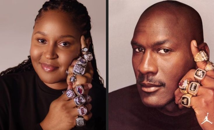 Mave Moore recreated Michael Jordan's ring photo with her TWELVE championship rings