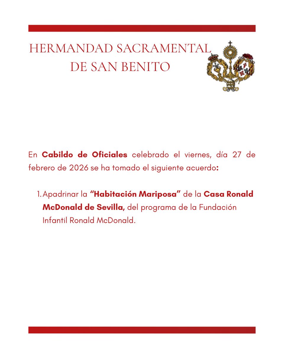 Hdad_SanBenito's tweet photo. 🟣⚪️ 𝐉𝐔𝐍𝐓𝐀 𝐃𝐄 𝐆𝐎𝐁𝐈𝐄𝐑𝐍𝐎 | 𝐂𝐚𝐛𝐢𝐥𝐝𝐨 𝐝𝐞 𝐎𝐟𝐢𝐜𝐢𝐚𝐥𝐞𝐬. 

Acuerdo adoptado por la Junta de Gobierno en el Cabildo de Oficiales celebrado el viernes, día 27 de febrero de 2026. 

🔗 Consulta a detalle este proyecto: https://t.co/8oSR9JBwY0

#SanBenito26 https://t.co/9m3QxXYH5P