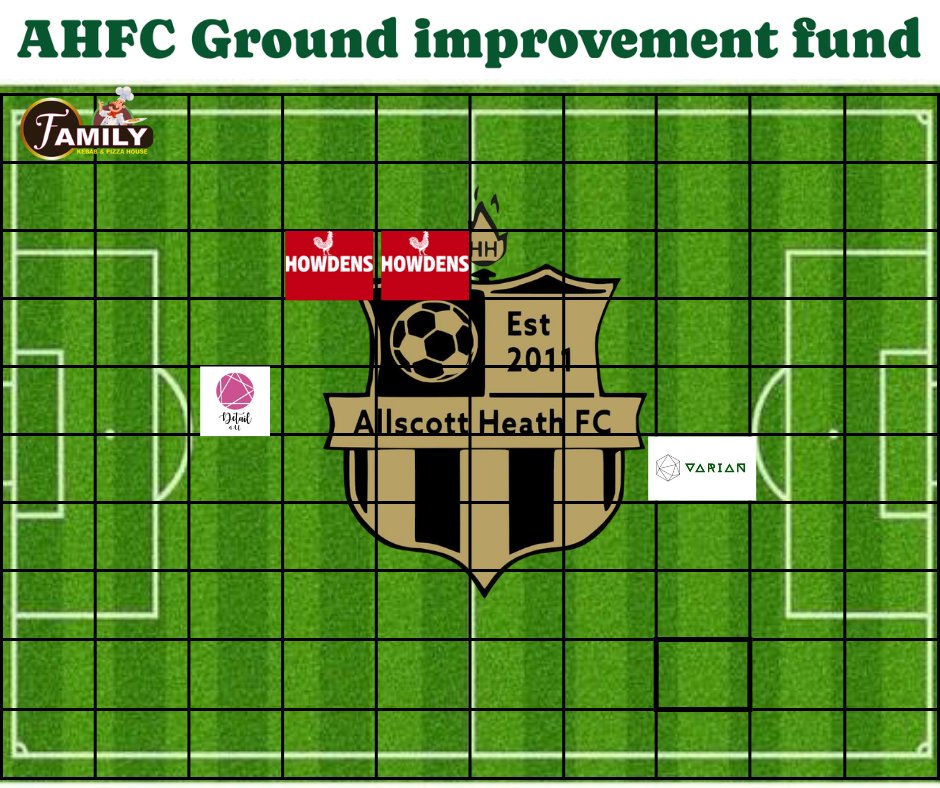 AllscottHeathFC's tweet photo. 🚨 6 SQUARES SOLD! 🚨
Thanks for the early support for the Allscott Heath FC £100 A Square Fundraiser 💚
Get your name/logo on the board + feature on our socials while helping fund vital ground improvements ⚽️
Let’s fill the grid!
📩 allscottheathfc@outlook.com https://t.co/J9SiE0EBXd