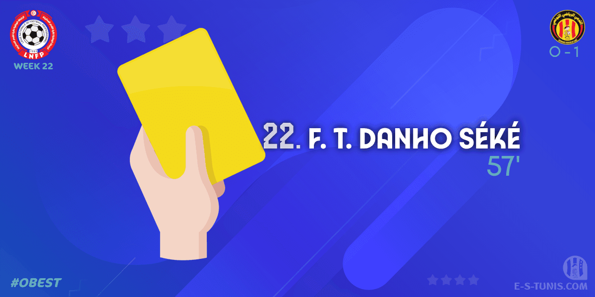 ESTuniscom's tweet photo. ⏱ 57' | #Ligue1Tn🇹🇳 Week 22 #OBEST | #OlympiqueBeja 0⃣-1⃣ @ESTuniscom : 🟨 F. T. Danho Séké (EST) is booked / بطاقة صفراء / Carton jaune https://t.co/fk4Or5Ad3t