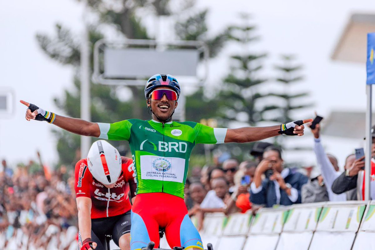 Hagerawnet's tweet photo. Wooo! 🎉 Congratulations!
Henok Mulubrhan wins the final stage of the Tour du Rwanda 2026! 🚴‍♂️🔥

What a breathtaking finish! Power. Passion. Pride. He fought to the very last meter and delivered a true champion’s performance! 👏🔥

#Eritrea stands tall today! 🇪🇷✨@henokmulubrhan https://t.co/U8QXHOZFMS