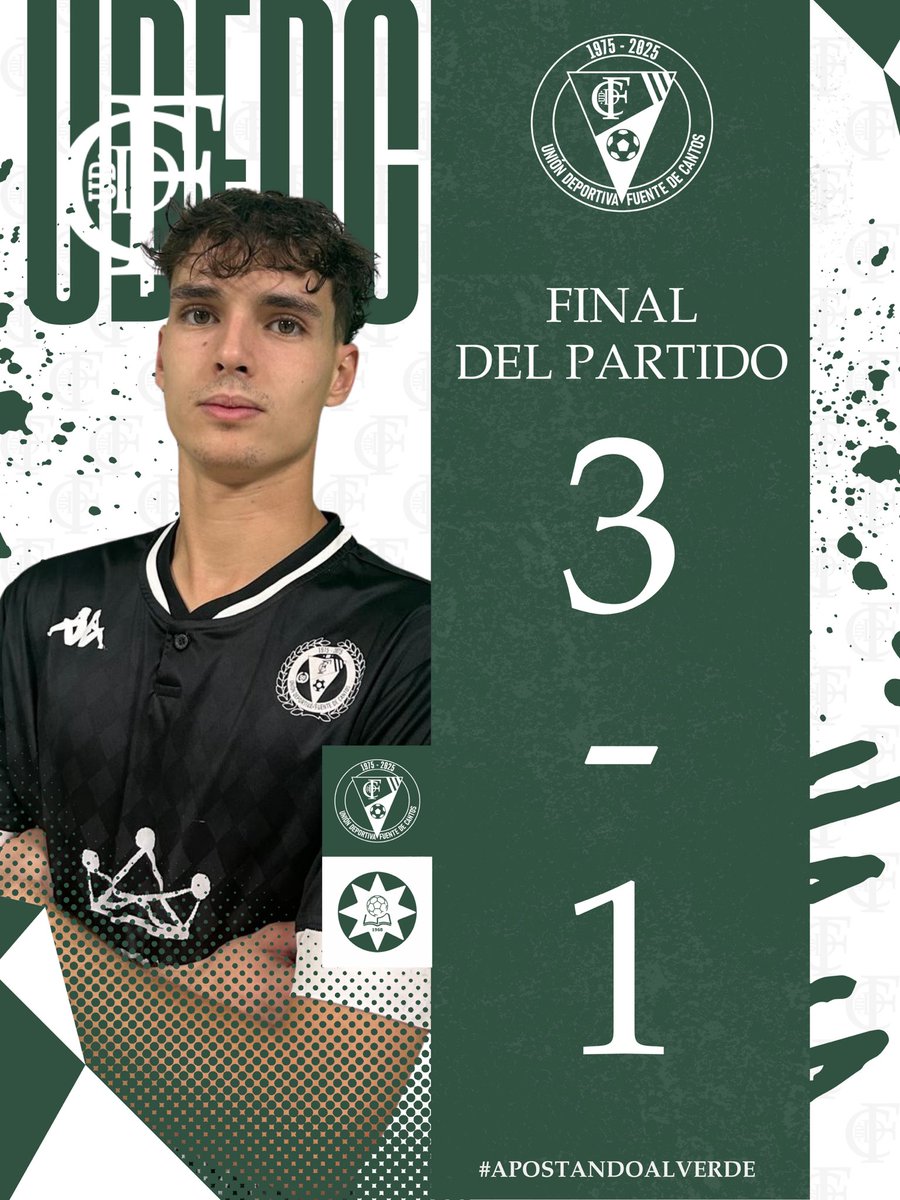 #DÍADEPARTIDO

MIN. 90 ⏱️ | FINAL DEL PARTIDO

💚 Victoria de los verdes!! 

<a href="/UDFDC/">UD Fuente de Cantos</a> 3 - 1 <a href="/UCLaEstrella/">☆ UC LA ESTRELLA ☆</a> 

#ApostandoAlVerde