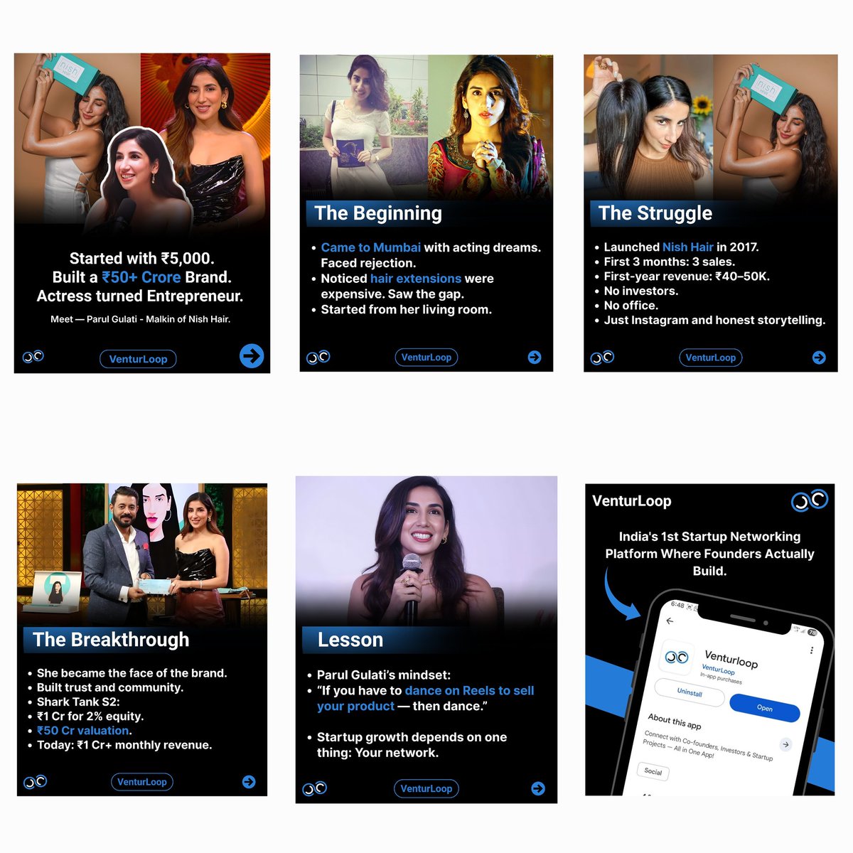 VenturLoop's tweet photo. Parul Gulati turned storytelling into scale with Nish Hair.
Built on consistency and community, she raised ₹1 crore for 2% on Shark Tank India S2.
Lesson: Start small. Build trust. Show up daily. https://t.co/QRpon2LrHn